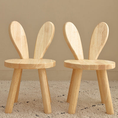 كرسي خشب مطاطي صلب معاصر إبداعي بدون ذراعين مع مسند ظهر على شكل أذني أرنب لغرفة المعيشة 