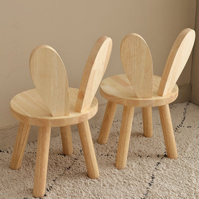 كرسي خشب مطاطي صلب معاصر إبداعي بدون ذراعين مع مسند ظهر على شكل أذني أرنب لغرفة المعيشة 