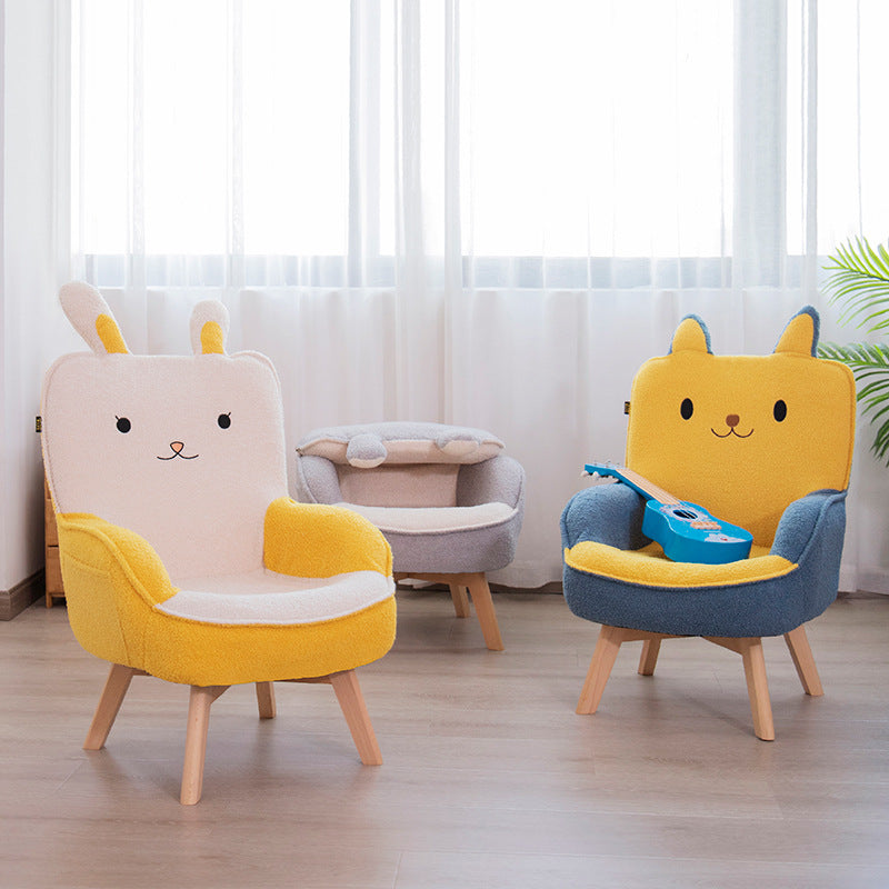 Canapé pour enfants en bois massif avec broderie de dessin animé créatif contemporain en velours avec dossier et accoudoirs pour le salon 