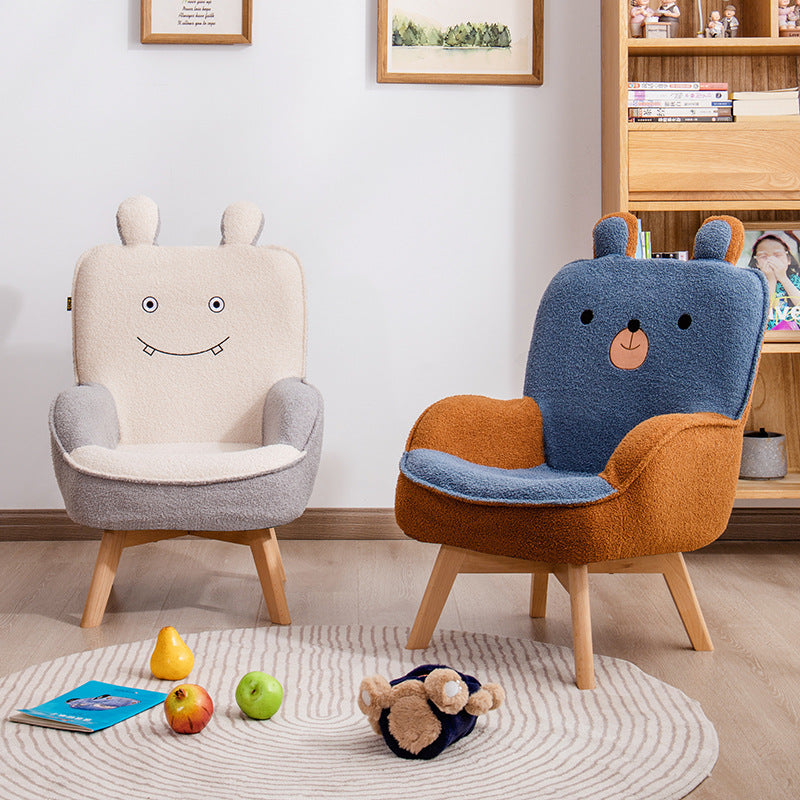 Canapé pour enfants en bois massif avec broderie de dessin animé créatif contemporain en velours avec dossier et accoudoirs pour le salon 