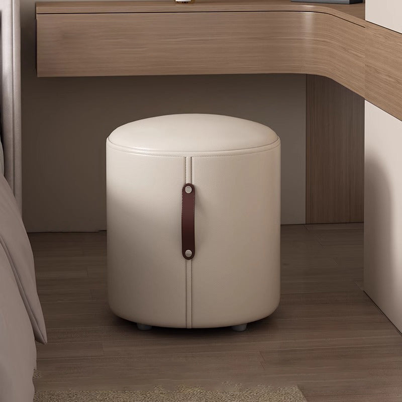 Zeitgenössischer nordischer Zylinder tragbarer Leder Massivholz Schminkhocker ohne Rückenlehne und Armlehnen für das Schlafzimmer 