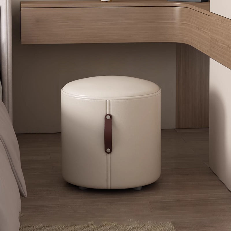 Zeitgenössischer nordischer Zylinder tragbarer Leder Massivholz Schminkhocker ohne Rückenlehne und Armlehnen für das Schlafzimmer 