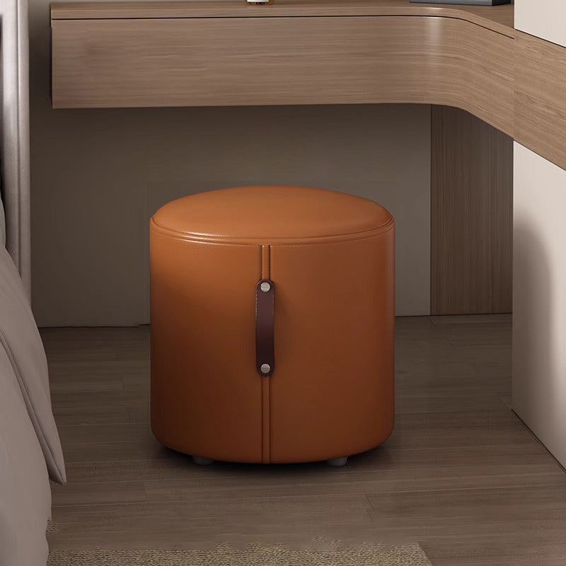 Zeitgenössischer nordischer Zylinder tragbarer Leder Massivholz Schminkhocker ohne Rückenlehne und Armlehnen für das Schlafzimmer 