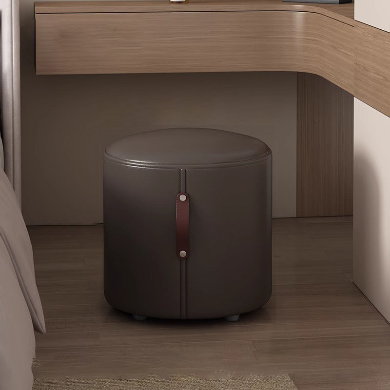 Zeitgenössischer nordischer Zylinder tragbarer Leder Massivholz Schminkhocker ohne Rückenlehne und Armlehnen für das Schlafzimmer 