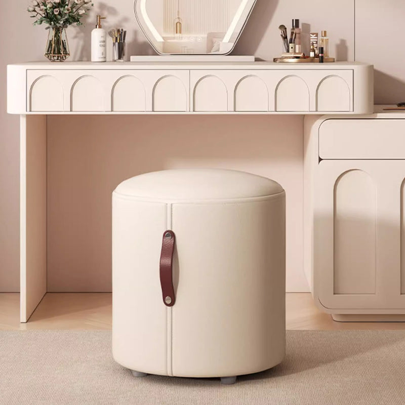Zeitgenössischer nordischer Zylinder tragbarer Leder Massivholz Schminkhocker ohne Rückenlehne und Armlehnen für das Schlafzimmer 