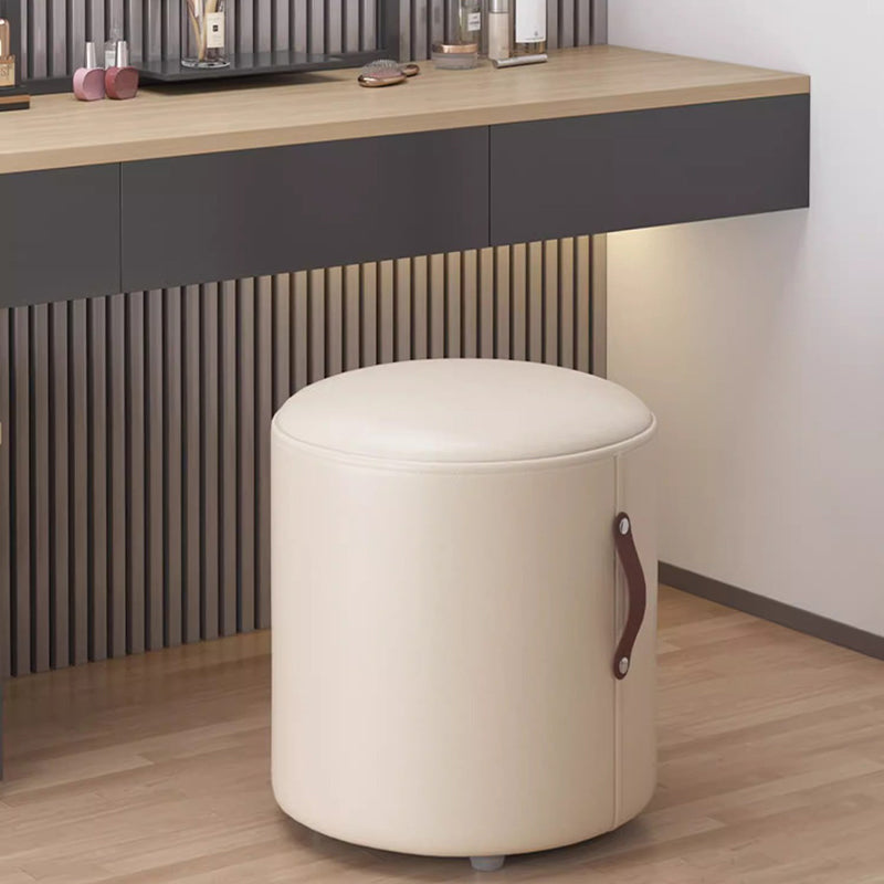 Zeitgenössischer nordischer Zylinder tragbarer Leder Massivholz Schminkhocker ohne Rückenlehne und Armlehnen für das Schlafzimmer 