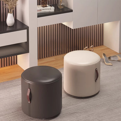 Zeitgenössischer nordischer Zylinder tragbarer Leder Massivholz Schminkhocker ohne Rückenlehne und Armlehnen für das Schlafzimmer 