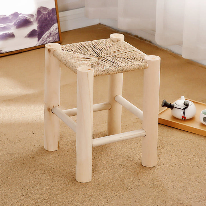 Contemporary Simplicity Weaving Paper Rope Pine Low Stool Backless Armless For Living Room