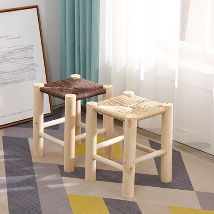 Contemporary Simplicity Weaving Paper Rope Pine Low Stool Backless Armless For Living Room