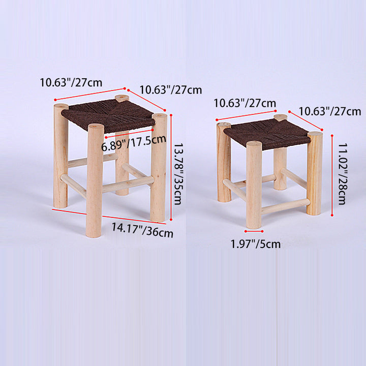 Contemporary Simplicity Weaving Paper Rope Pine Low Stool Backless Armless For Living Room