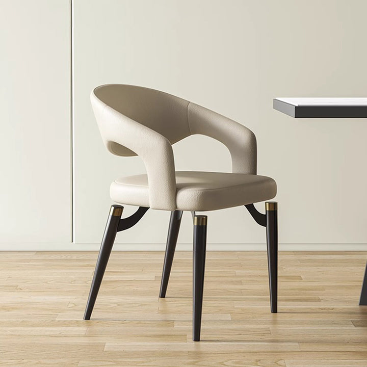 Moderne Schlichtheit gebogener PU-Leder-Carbonstahl-Dining-Stuhl Rückenlehne Armlehne für das Esszimmer 