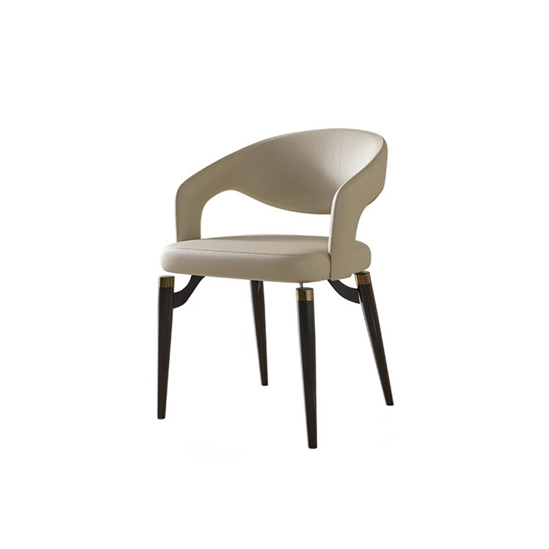 Moderne Schlichtheit gebogener PU-Leder-Carbonstahl-Dining-Stuhl Rückenlehne Armlehne für das Esszimmer 