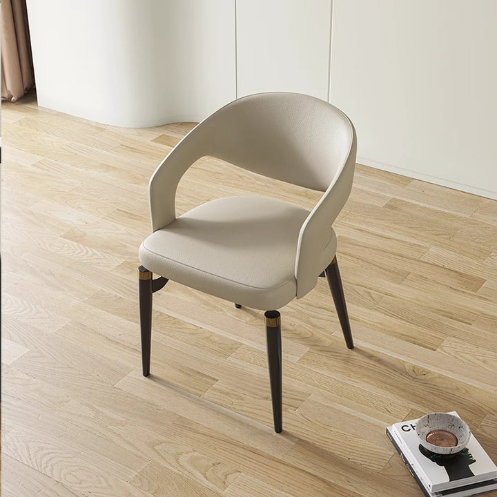 Moderne Schlichtheit gebogener PU-Leder-Carbonstahl-Dining-Stuhl Rückenlehne Armlehne für das Esszimmer 