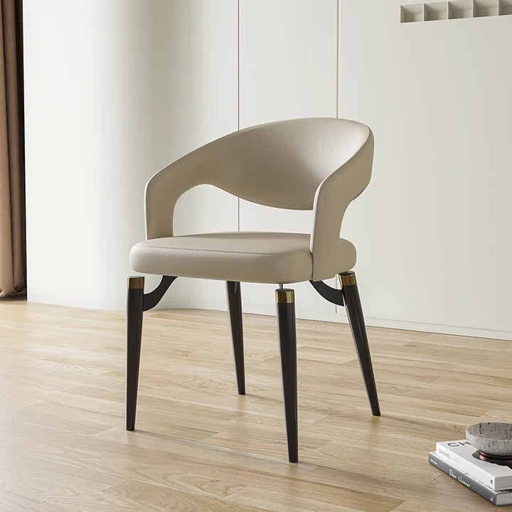Moderne Schlichtheit gebogener PU-Leder-Carbonstahl-Dining-Stuhl Rückenlehne Armlehne für das Esszimmer 