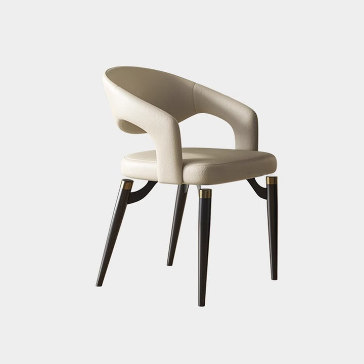 Moderne Schlichtheit gebogener PU-Leder-Carbonstahl-Dining-Stuhl Rückenlehne Armlehne für das Esszimmer 
