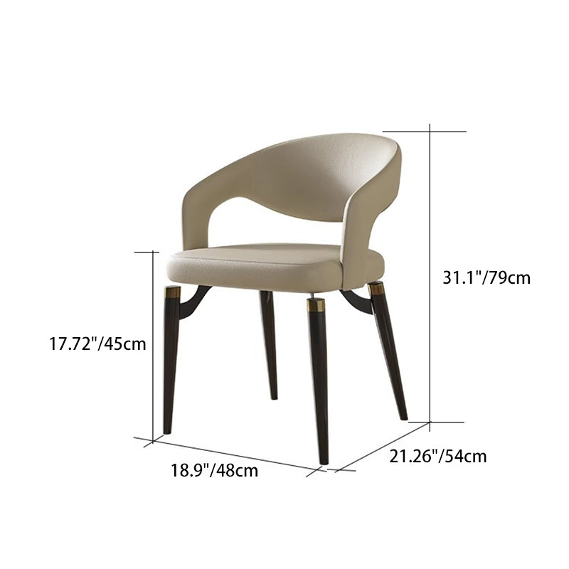Moderne Schlichtheit gebogener PU-Leder-Carbonstahl-Dining-Stuhl Rückenlehne Armlehne für das Esszimmer 