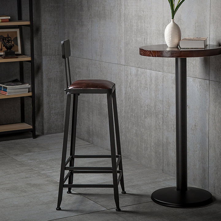 Contemporary Industrial Rectangular Round PU Leather Iron Bar Stool Backrest Armless For Dining Room