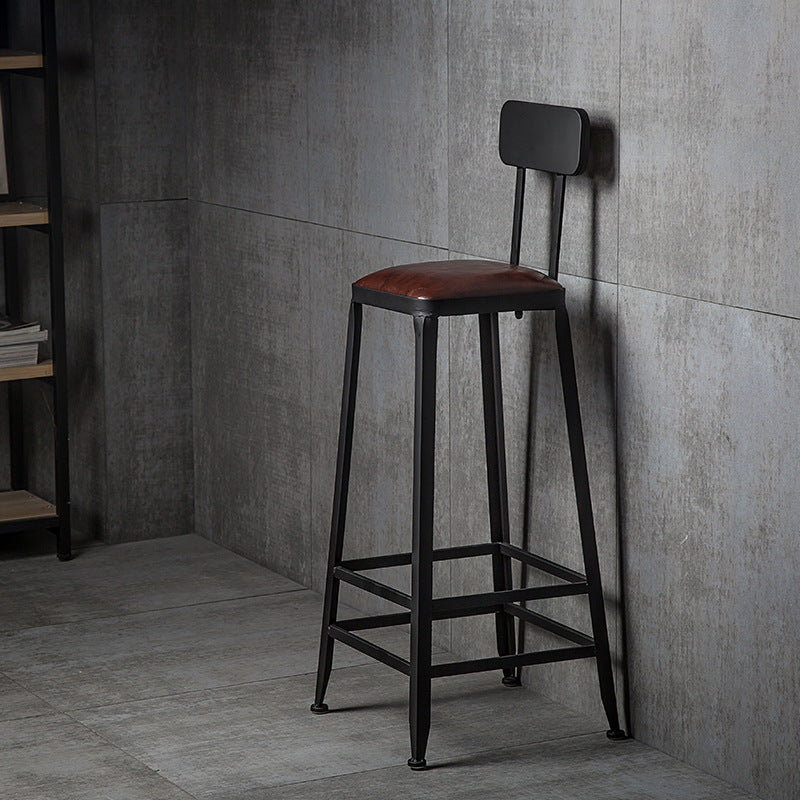 Contemporary Industrial Rectangular Round PU Leather Iron Bar Stool Backrest Armless For Dining Room