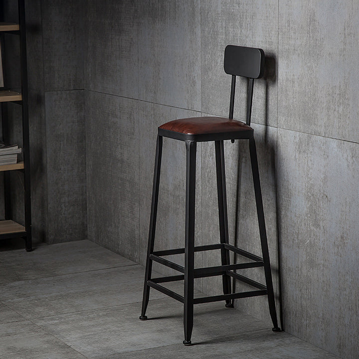 Contemporary Industrial Rectangular Round PU Leather Iron Bar Stool Backrest Armless For Dining Room