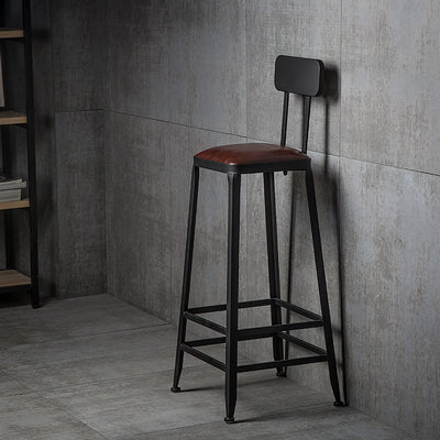 Tabouret de bar en fer industriel contemporain en cuir avec dossier sans accoudoirs pour salle à manger 