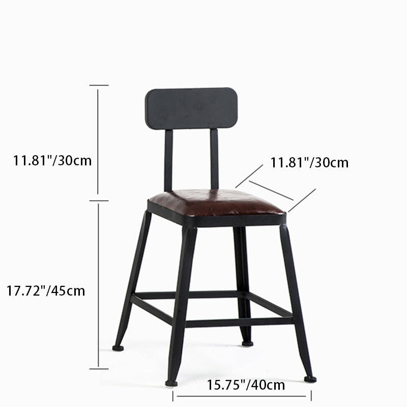 Tabouret de bar en fer industriel contemporain en cuir avec dossier sans accoudoirs pour salle à manger 