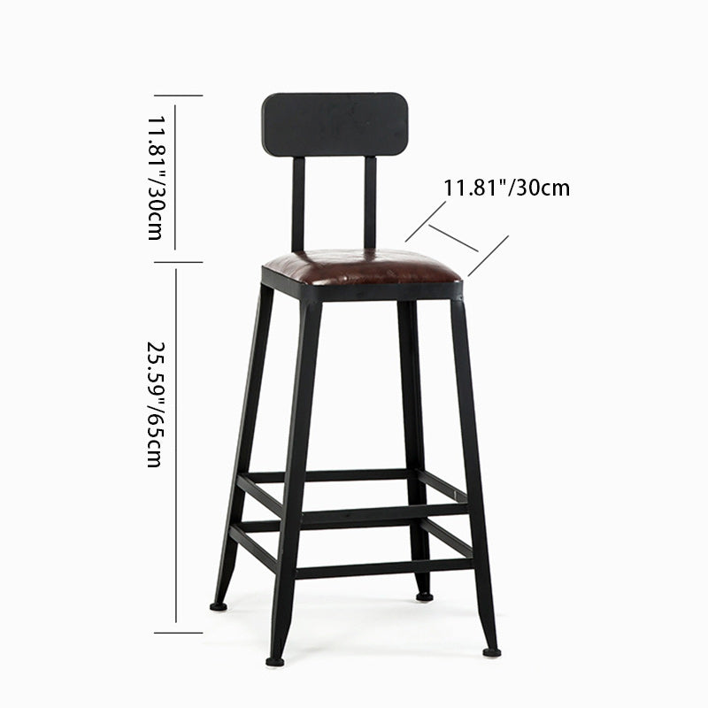 Tabouret de bar en fer industriel contemporain en cuir avec dossier sans accoudoirs pour salle à manger 
