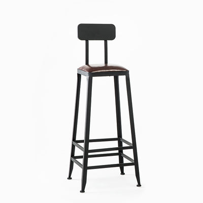 Tabouret de bar en fer industriel contemporain en cuir avec dossier sans accoudoirs pour salle à manger 