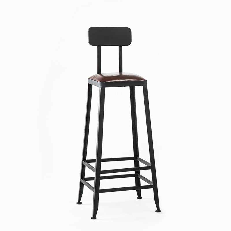 Tabouret de bar en fer industriel contemporain en cuir avec dossier sans accoudoirs pour salle à manger 