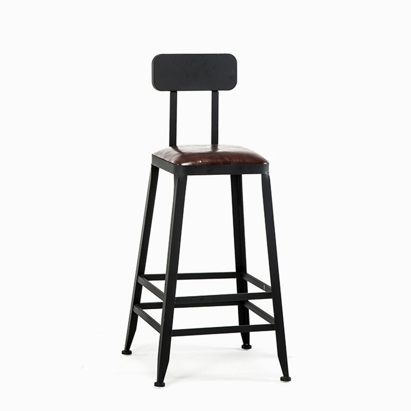Contemporary Industrial Rectangular Round PU Leather Iron Bar Stool Backrest Armless For Dining Room