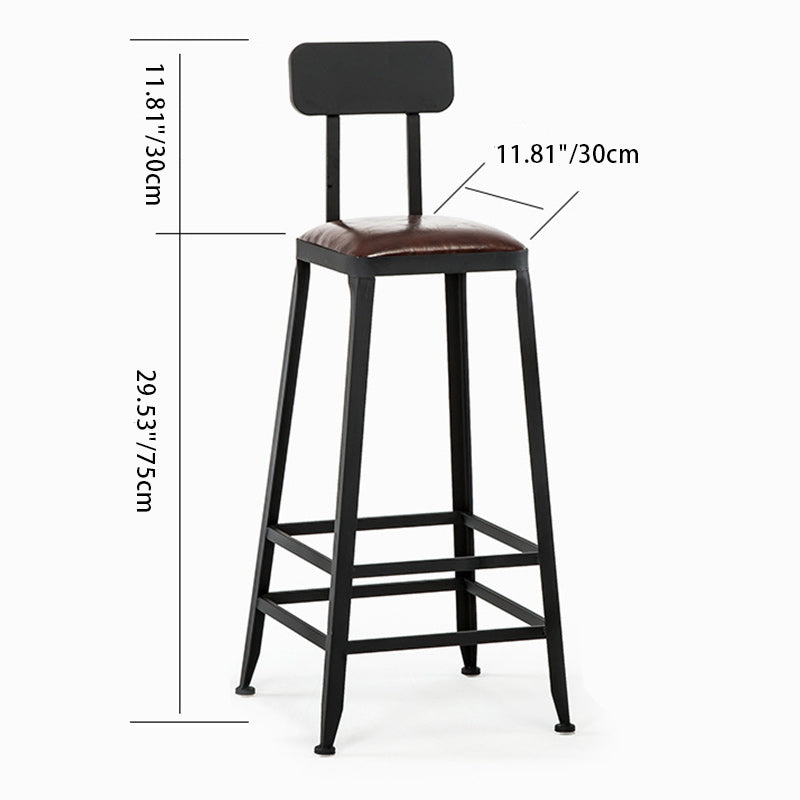 Contemporary Industrial Rectangular Round PU Leather Iron Bar Stool Backrest Armless For Dining Room
