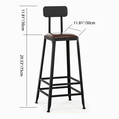 Tabouret de bar en fer industriel contemporain en cuir avec dossier sans accoudoirs pour salle à manger 