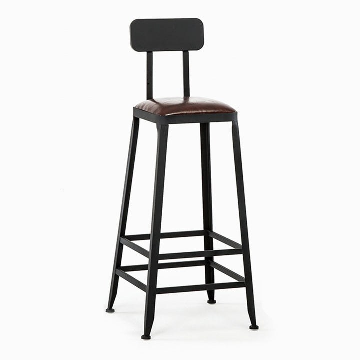 Contemporary Industrial Rectangular Round PU Leather Iron Bar Stool Backrest Armless For Dining Room