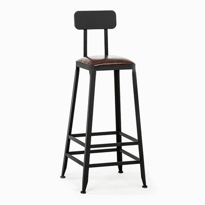 Tabouret de bar en fer industriel contemporain en cuir avec dossier sans accoudoirs pour salle à manger 