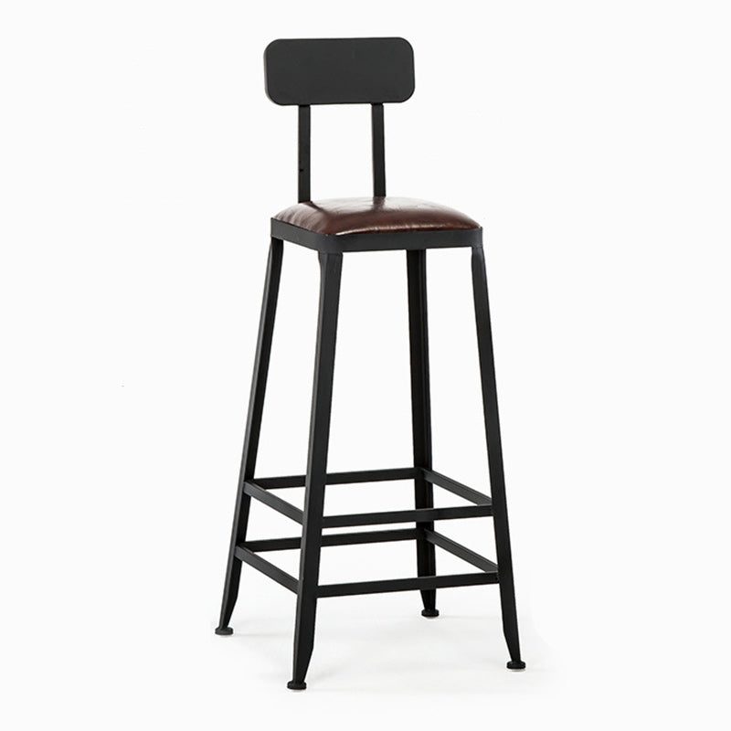 Tabouret de bar en fer industriel contemporain en cuir avec dossier sans accoudoirs pour salle à manger 