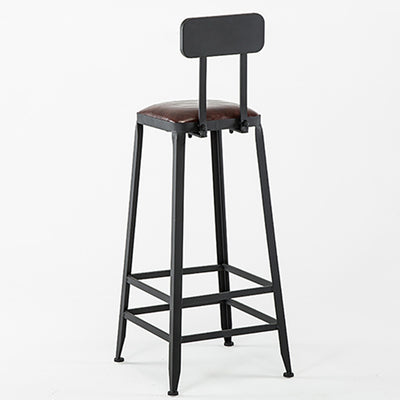 Tabouret de bar en fer industriel contemporain en cuir avec dossier sans accoudoirs pour salle à manger 