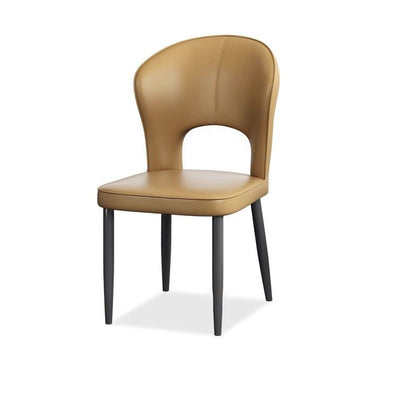 Silla de comedor contemporánea escandinava de cuero sintético y acero al carbono, respaldo sin brazos para comedor 