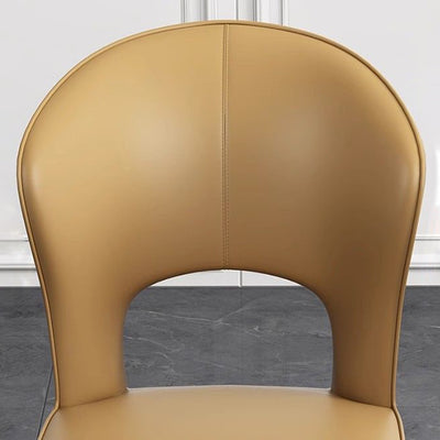 Silla de comedor contemporánea escandinava de cuero sintético y acero al carbono, respaldo sin brazos para comedor 