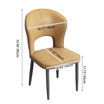 Silla de comedor contemporánea escandinava de cuero sintético y acero al carbono, respaldo sin brazos para comedor 