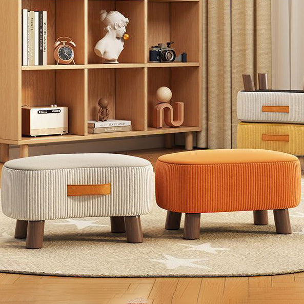 Contemporary Nordic Cuboid Portable Flannelette Solid Wood Footstool Backless Armless For Living Room