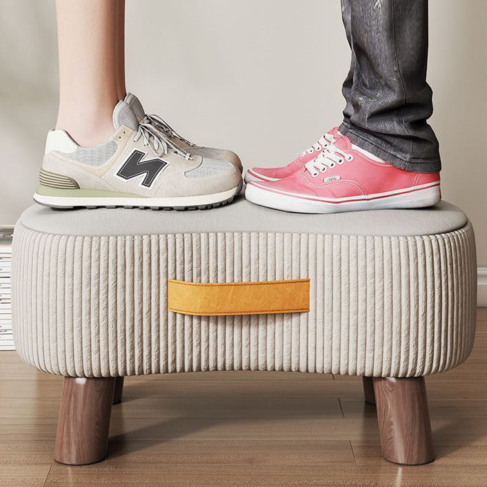 Contemporary Nordic Cuboid Portable Flannelette Solid Wood Footstool Backless Armless For Living Room