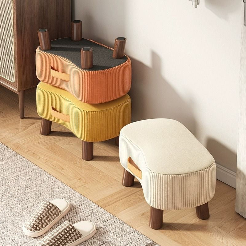 Contemporary Nordic Cuboid Portable Flannelette Solid Wood Footstool Backless Armless For Living Room