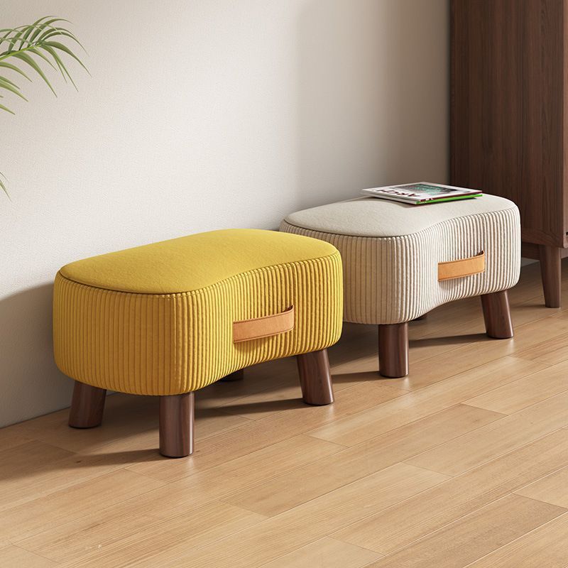 Contemporary Nordic Cuboid Portable Flannelette Solid Wood Footstool Backless Armless For Living Room