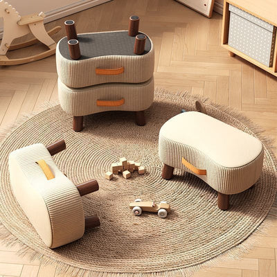 Contemporary Nordic Cuboid Portable Flannelette Solid Wood Footstool Backless Armless For Living Room
