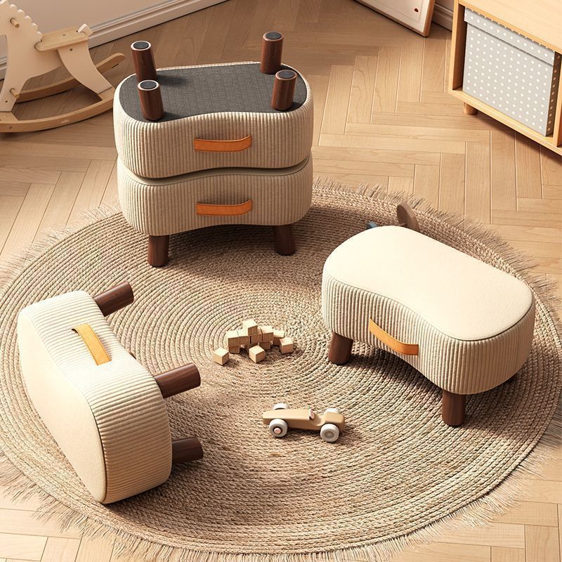 Contemporary Nordic Cuboid Portable Flannelette Solid Wood Footstool Backless Armless For Living Room