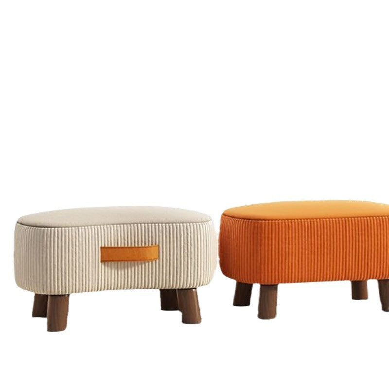 Contemporary Nordic Cuboid Portable Flannelette Solid Wood Footstool Backless Armless For Living Room
