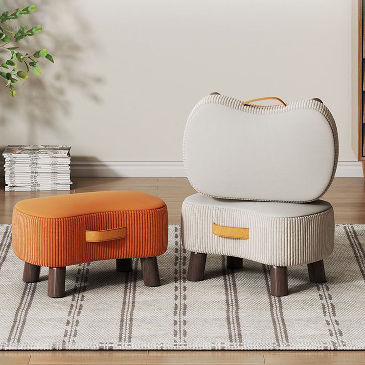 Contemporary Nordic Cuboid Portable Flannelette Solid Wood Footstool Backless Armless For Living Room