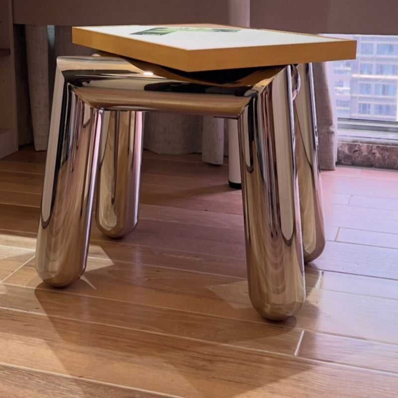 Modern Art Deco Trapezoid Full Stainless Steel Low Stool Backless Armless For Living Room