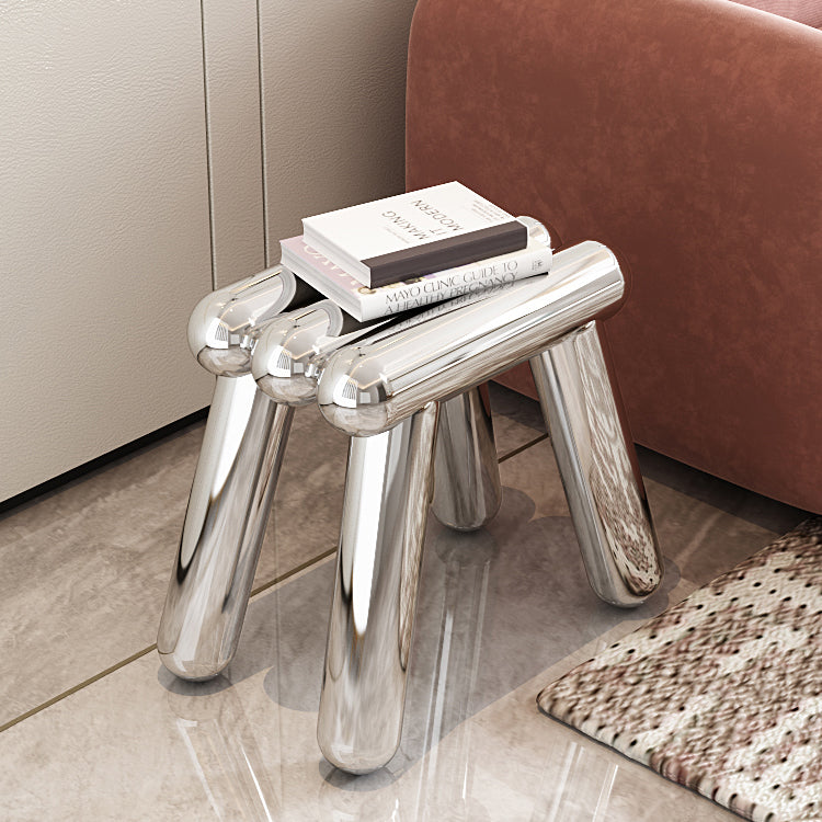 Modern Art Deco Trapezoid Full Stainless Steel Low Stool Backless Armless For Living Room