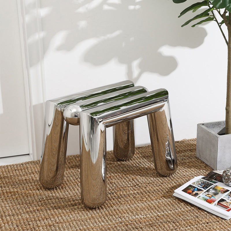 Modern Art Deco Trapezoid Full Stainless Steel Low Stool Backless Armless For Living Room