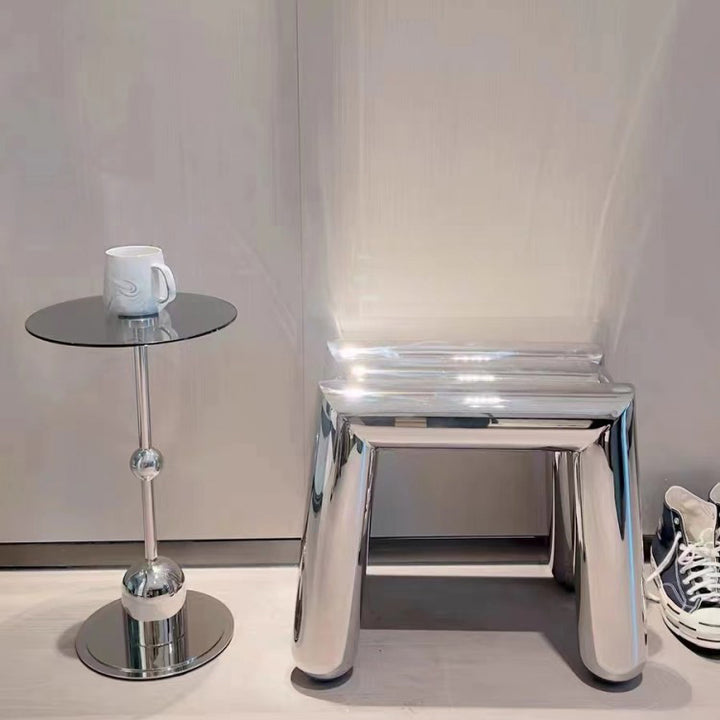 Moderner Art-Deco-Trapez-Hocker aus Edelstahl, ohne Rückenlehne und Armlehnen, für das Wohnzimmer 